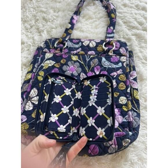 EUC Vera Bradley floral black and purple bag with matching coin and wallet purse - Picture 5 of 7